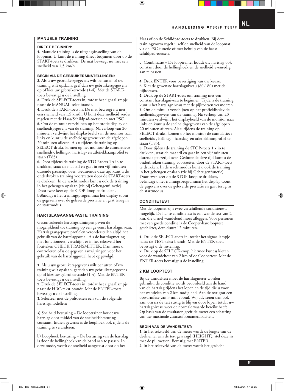 Tunturi T80/F User Manual | Page 81 / 120