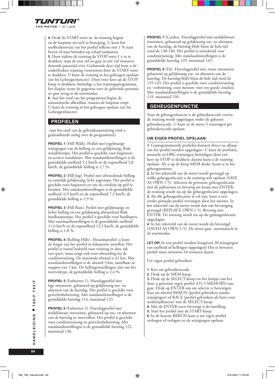 Tunturi T80/F User Manual | Page 84 / 120