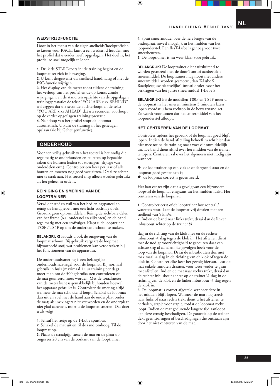 Tunturi T80/F User Manual | Page 85 / 120
