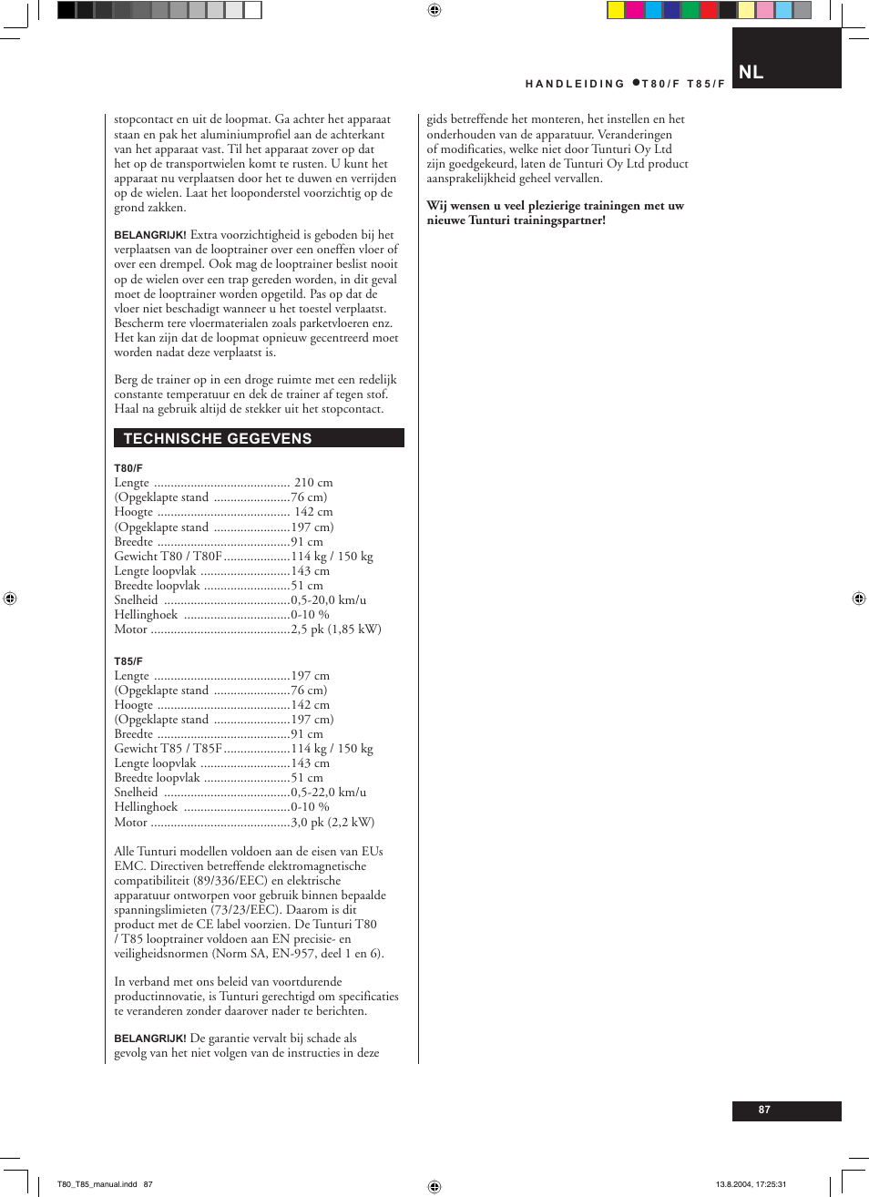 Tunturi T80/F User Manual | Page 87 / 120