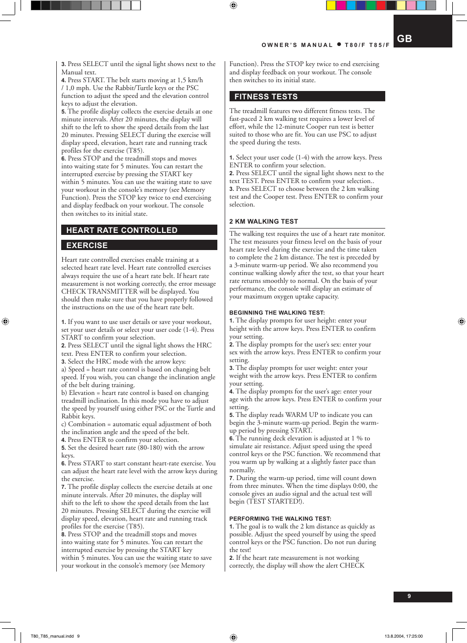 Tunturi T80/F User Manual | Page 9 / 120