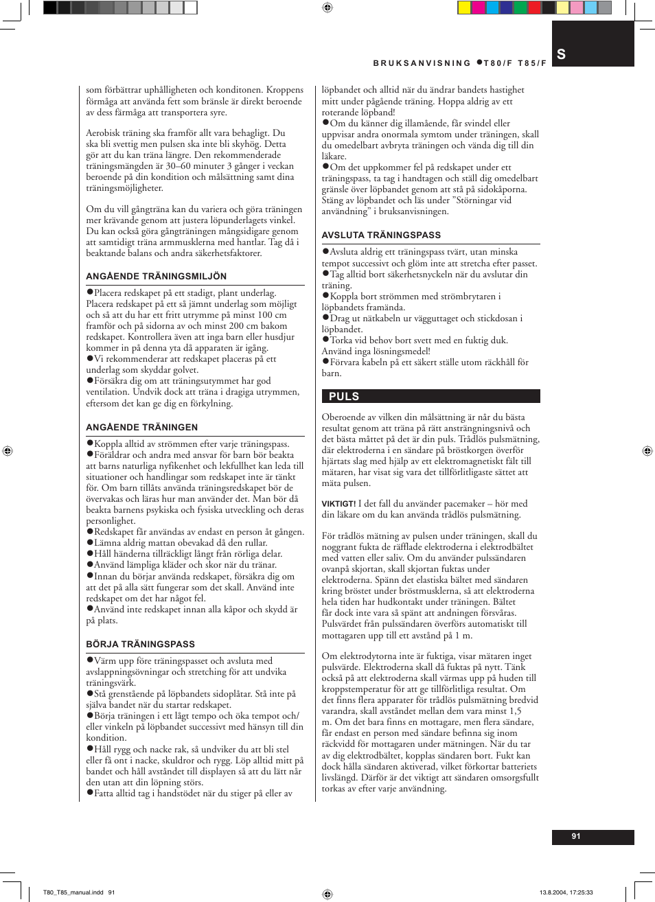 Tunturi T80/F User Manual | Page 91 / 120