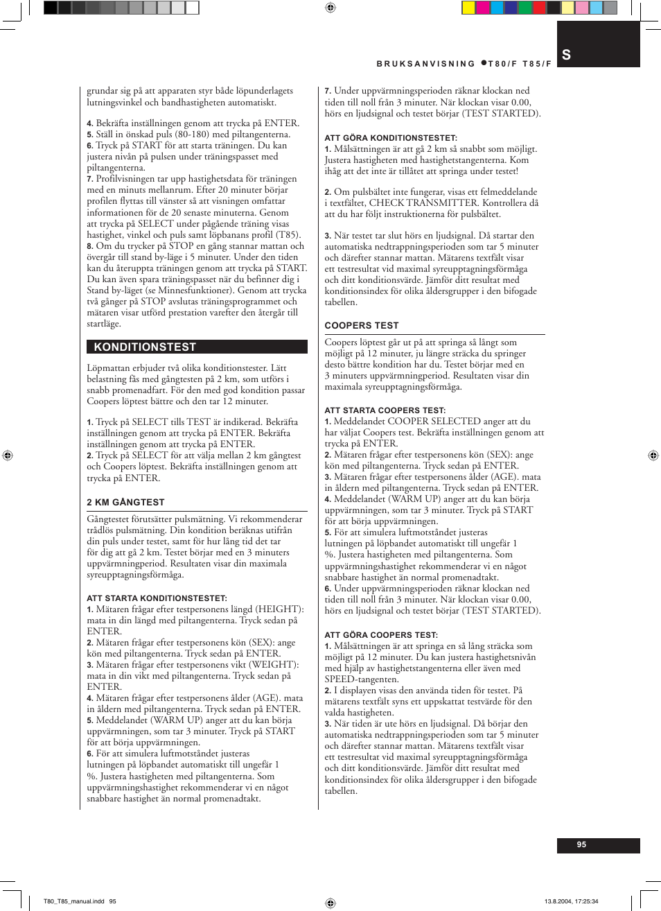 Tunturi T80/F User Manual | Page 95 / 120