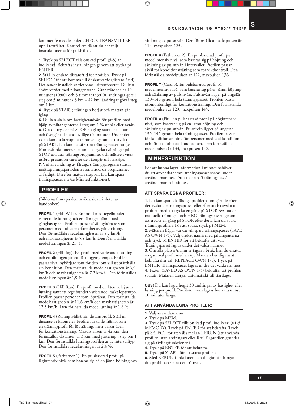 Tunturi T80/F User Manual | Page 97 / 120