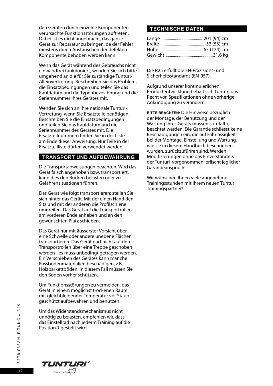 Tunturi R25 User Manual | Page 12 / 58