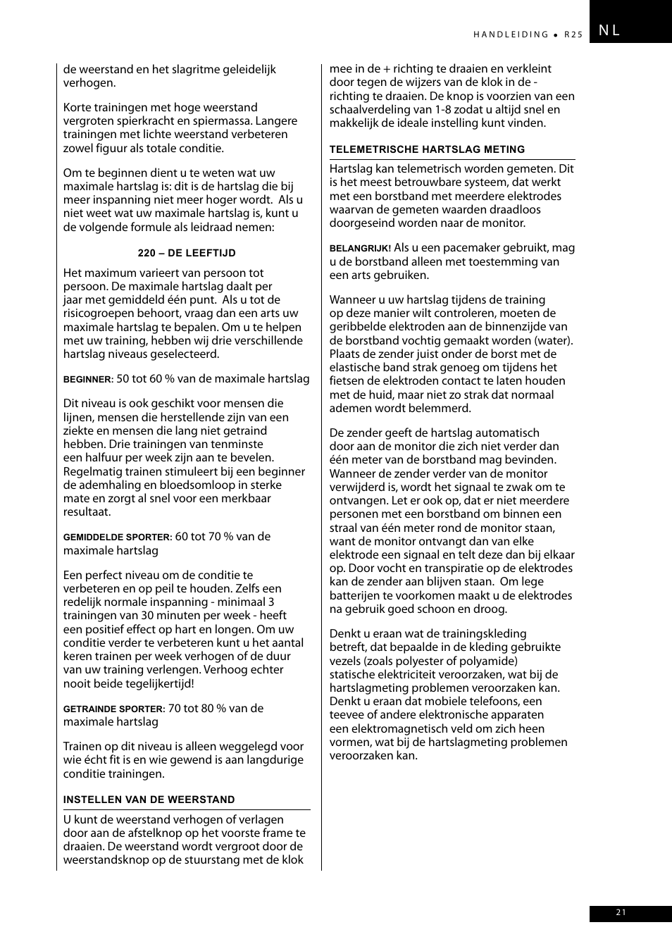 Tunturi R25 User Manual | Page 21 / 58