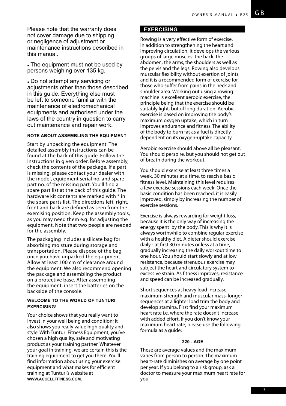 Tunturi R25 User Manual | Page 3 / 58