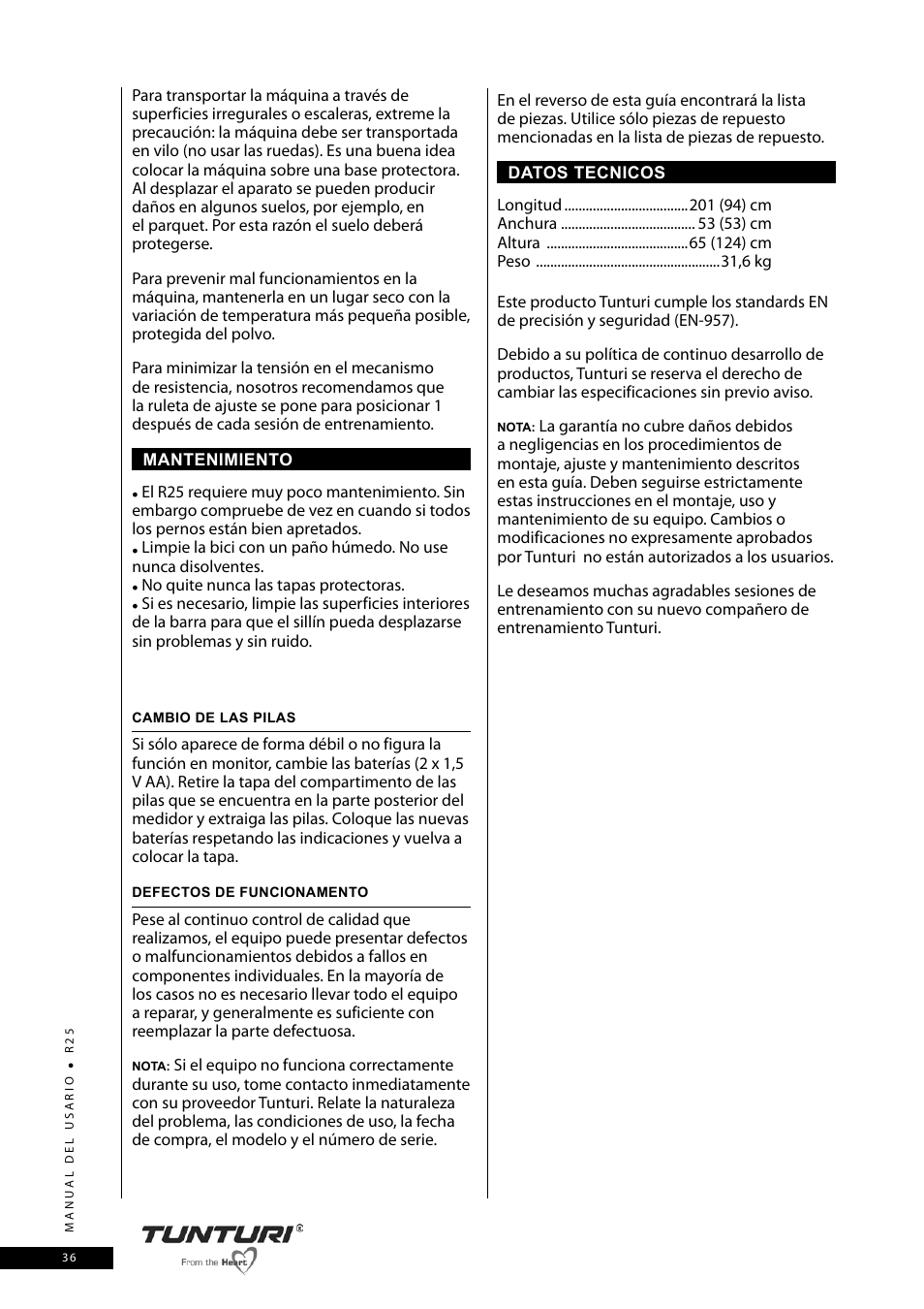 Tunturi R25 User Manual | Page 36 / 58