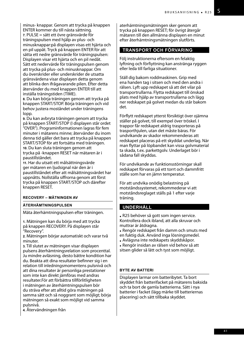 Tunturi R25 User Manual | Page 41 / 58
