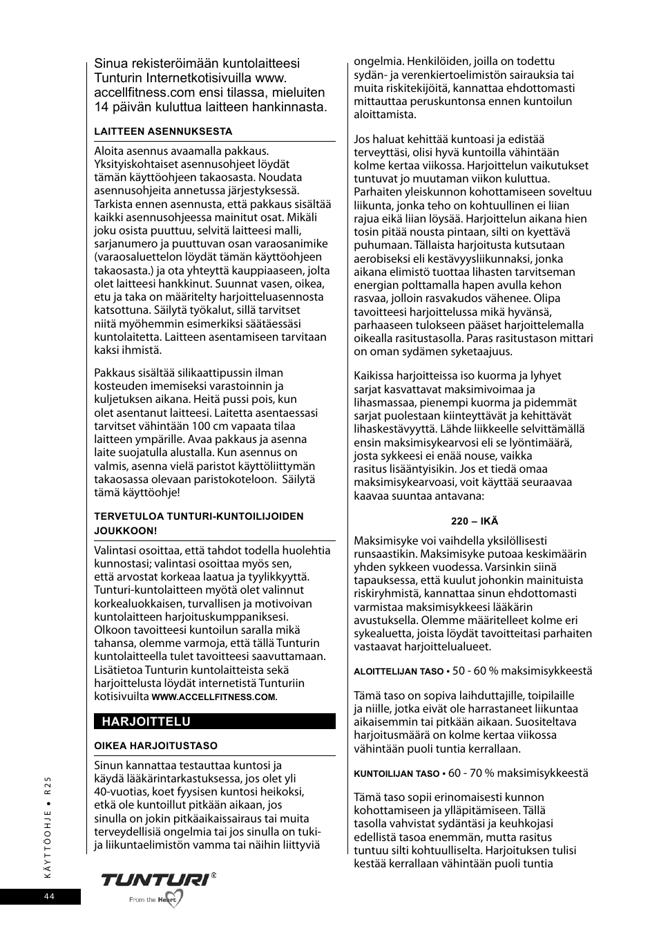 Tunturi R25 User Manual | Page 44 / 58