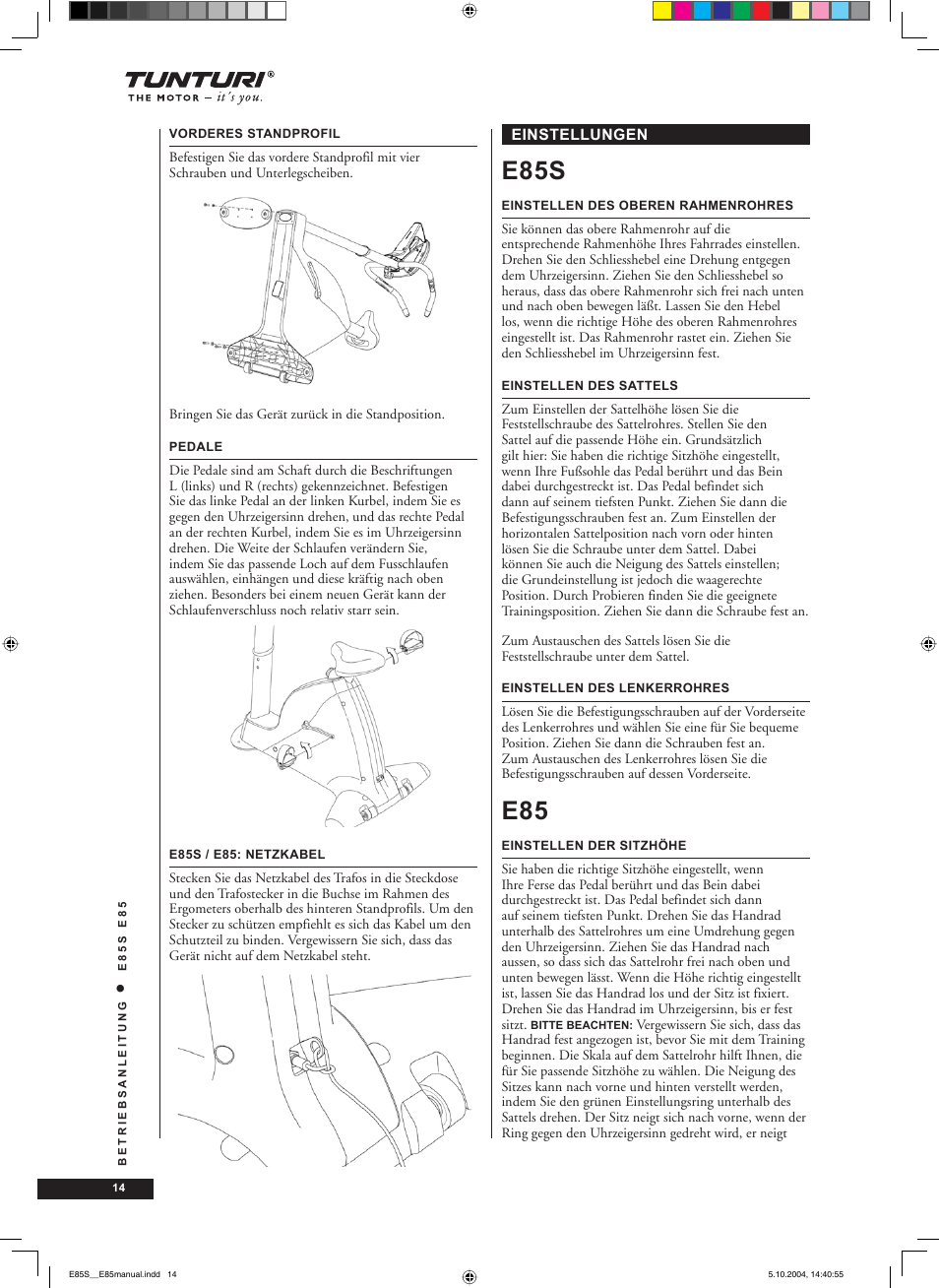 E85s | Tunturi E85S User Manual | Page 14 / 92