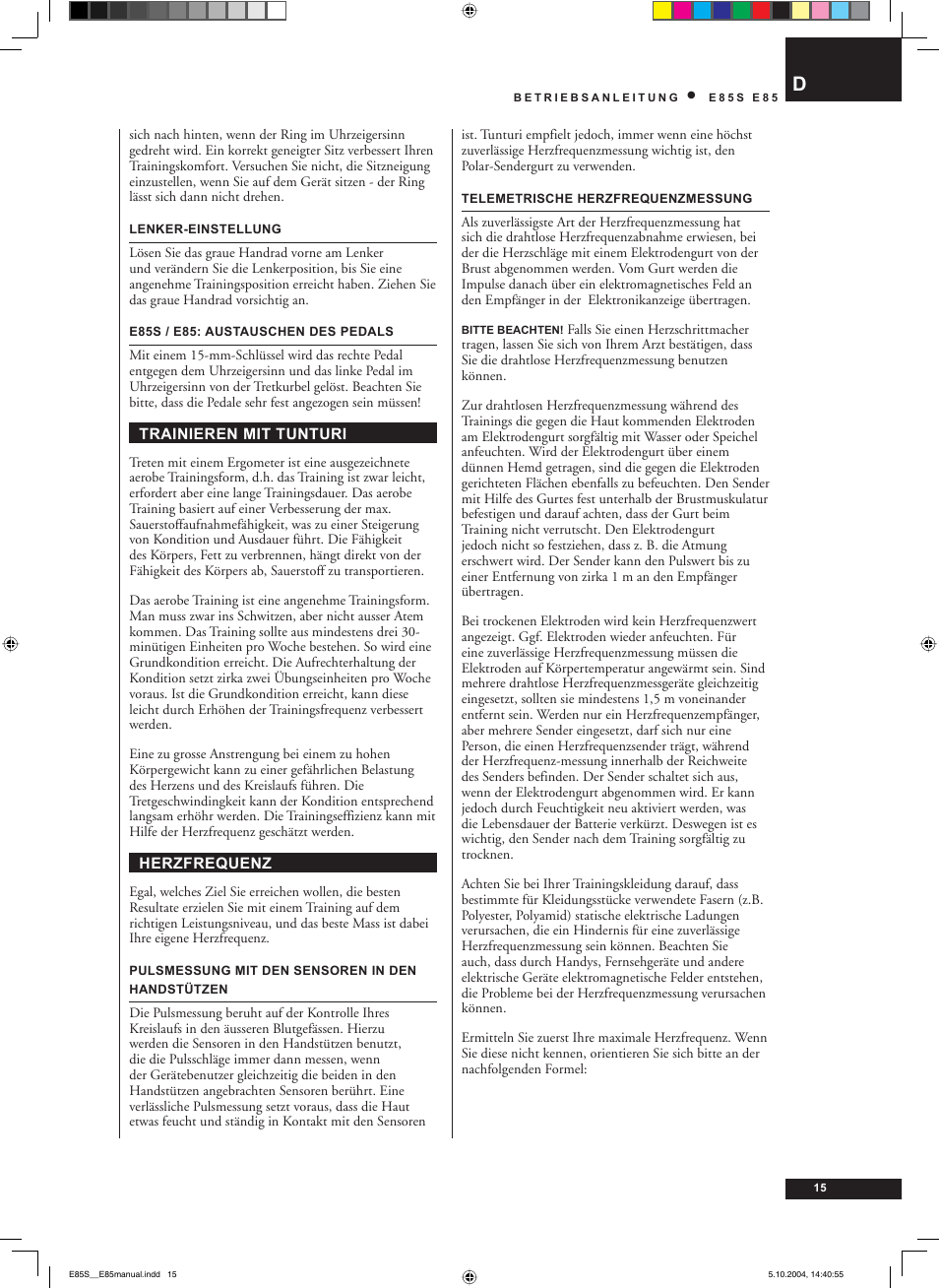 Tunturi E85S User Manual | Page 15 / 92