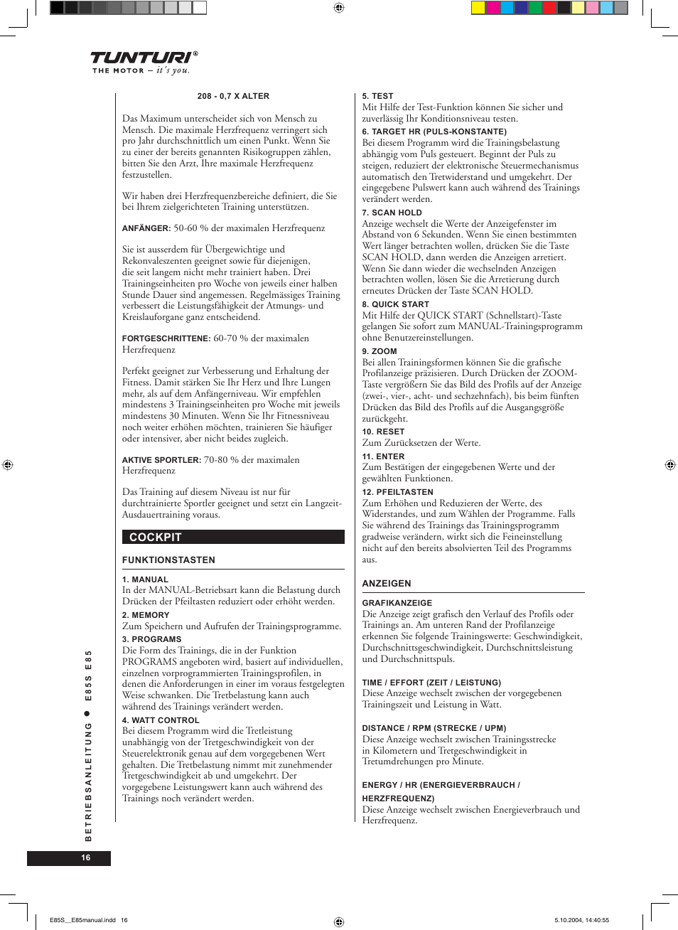 Tunturi E85S User Manual | Page 16 / 92