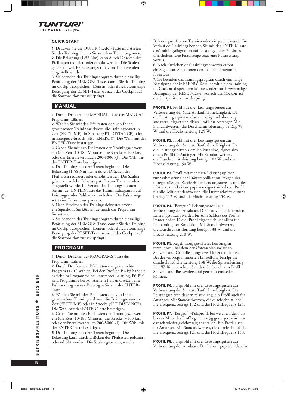 Tunturi E85S User Manual | Page 18 / 92