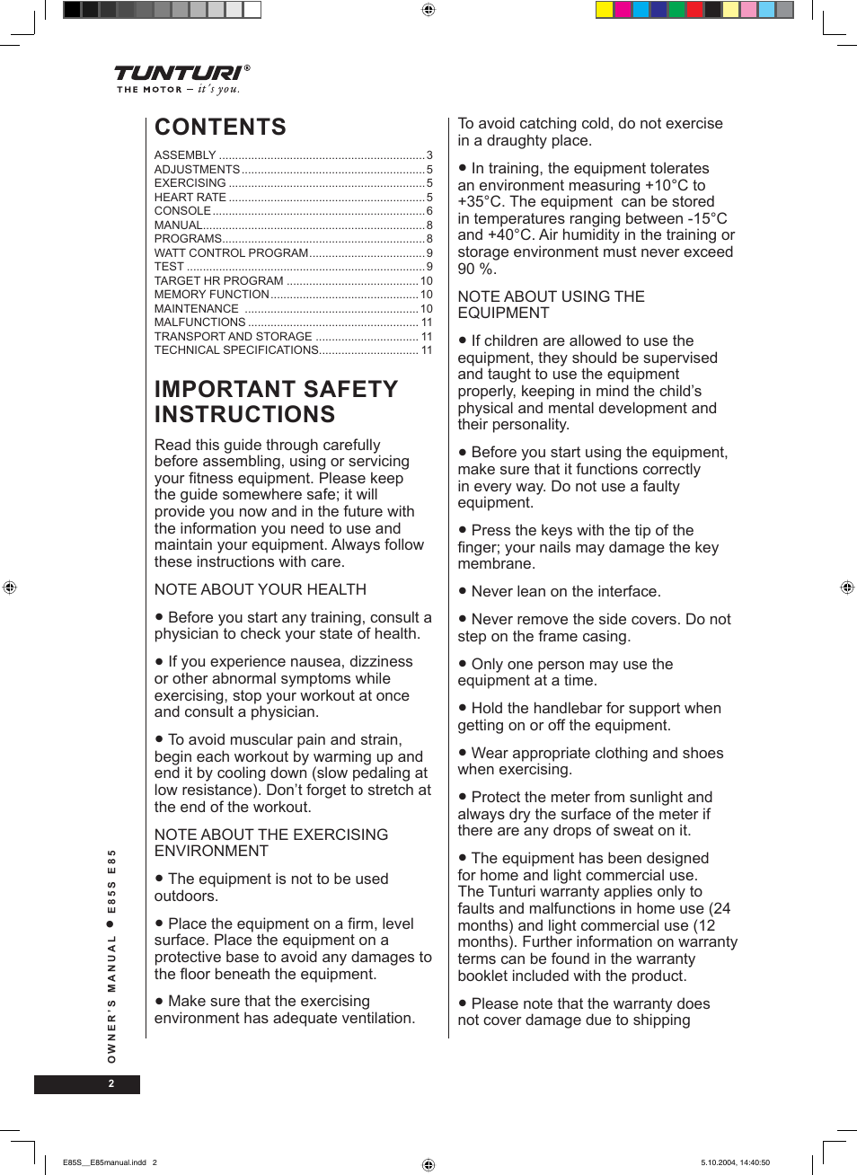 Tunturi E85S User Manual | Page 2 / 92