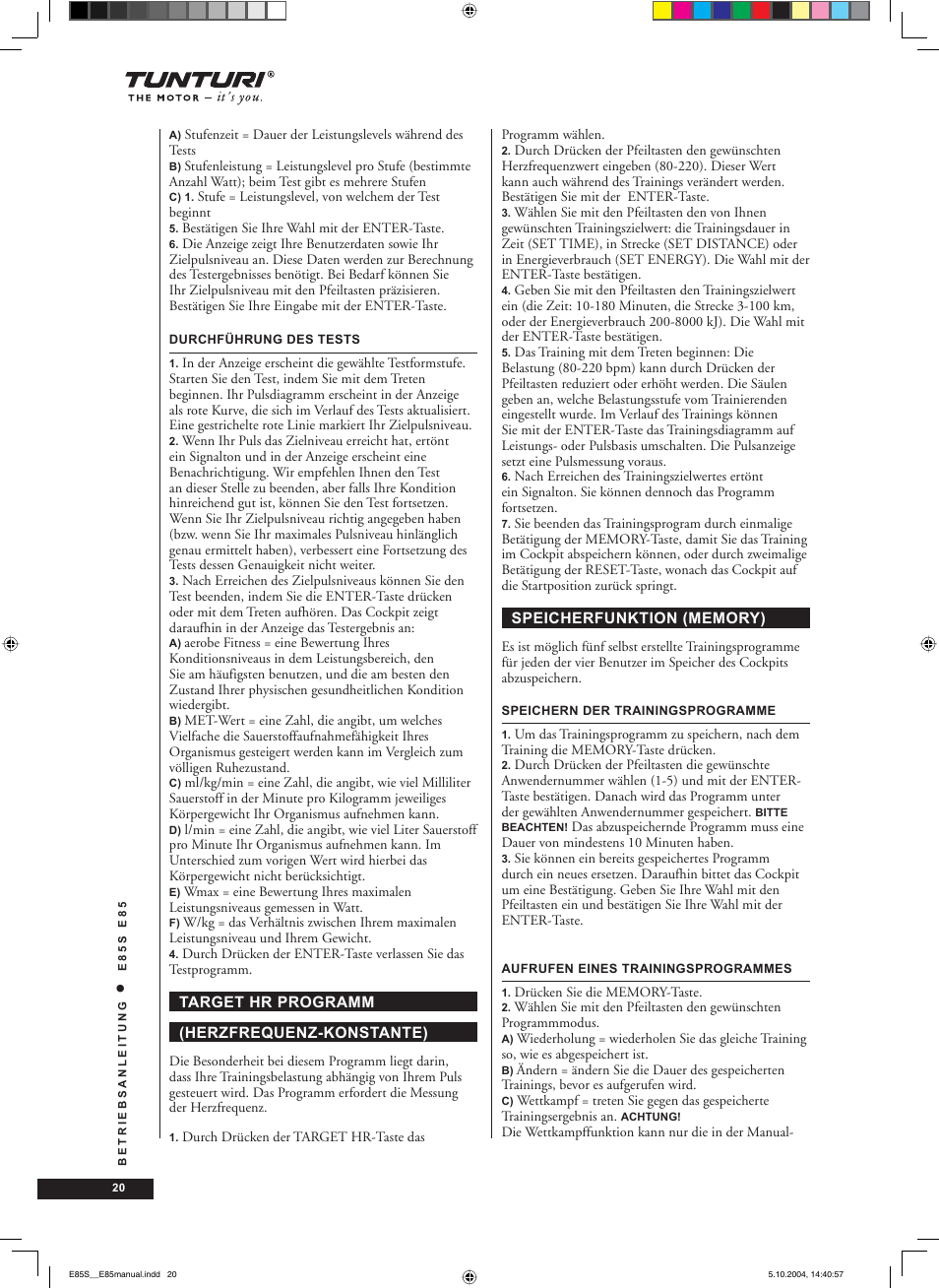 Tunturi E85S User Manual | Page 20 / 92