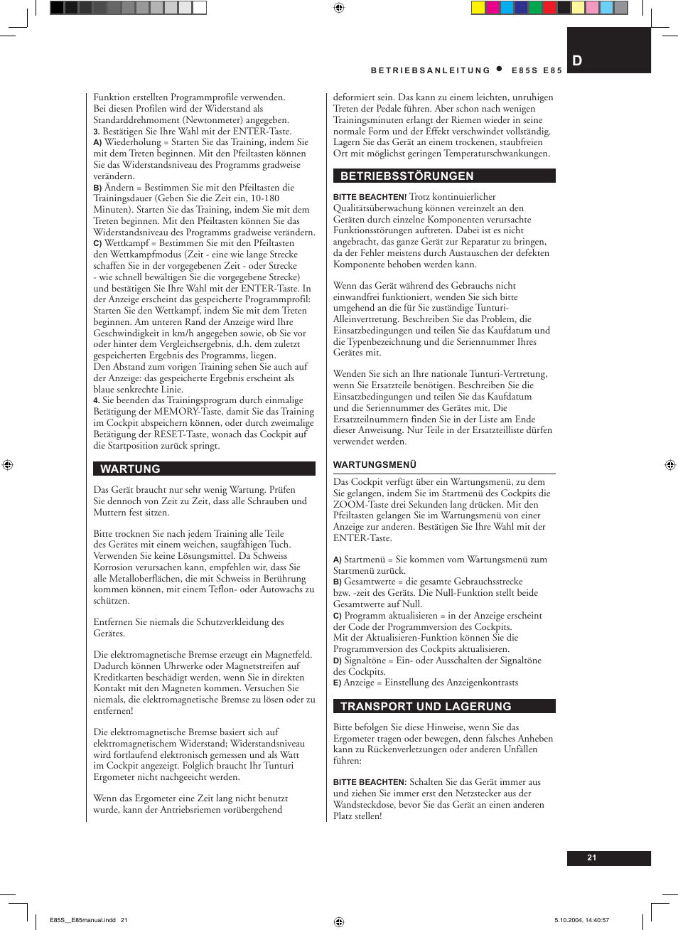 Tunturi E85S User Manual | Page 21 / 92