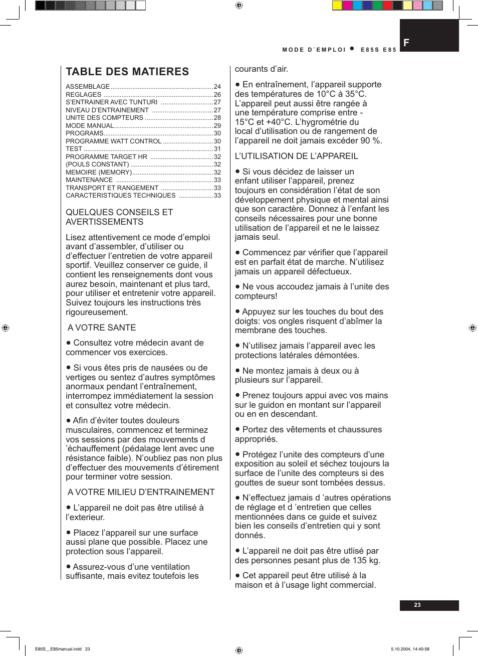 Tunturi E85S User Manual | Page 23 / 92