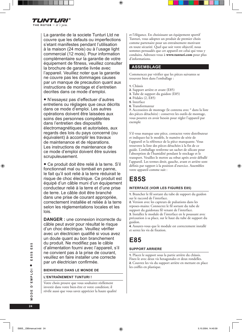 E85s | Tunturi E85S User Manual | Page 24 / 92