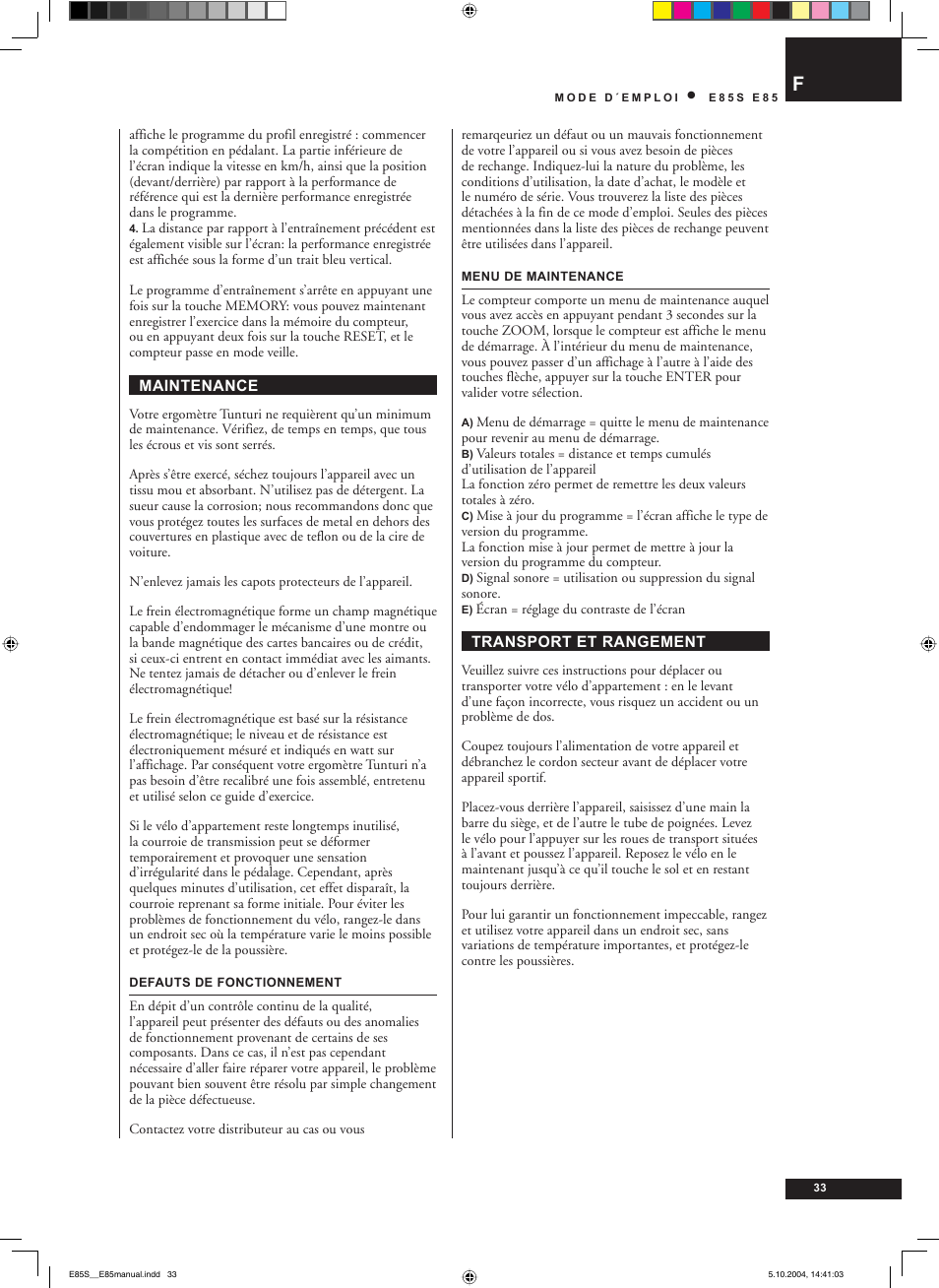 Tunturi E85S User Manual | Page 33 / 92