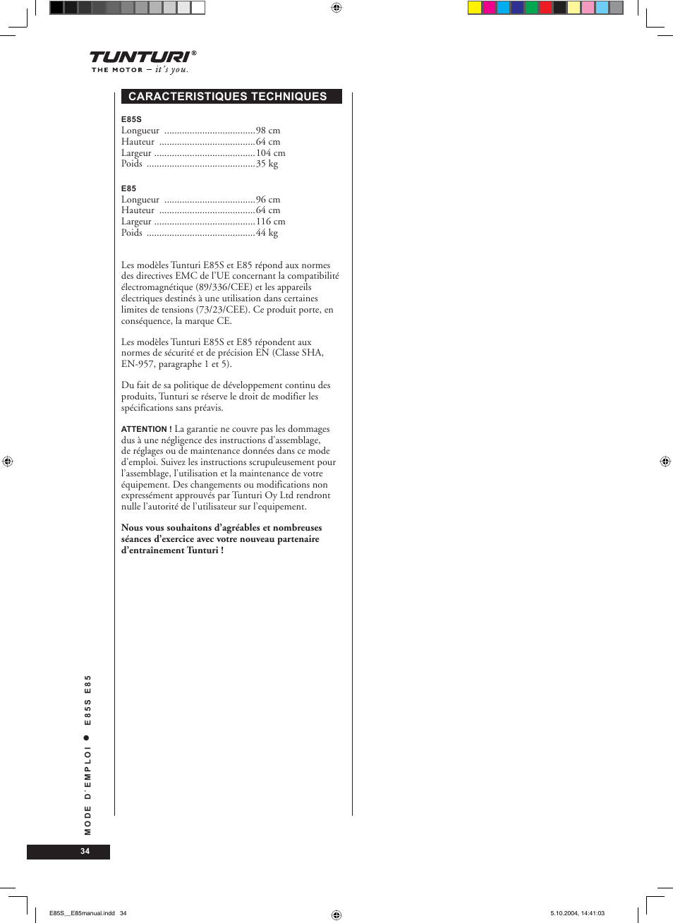Tunturi E85S User Manual | Page 34 / 92