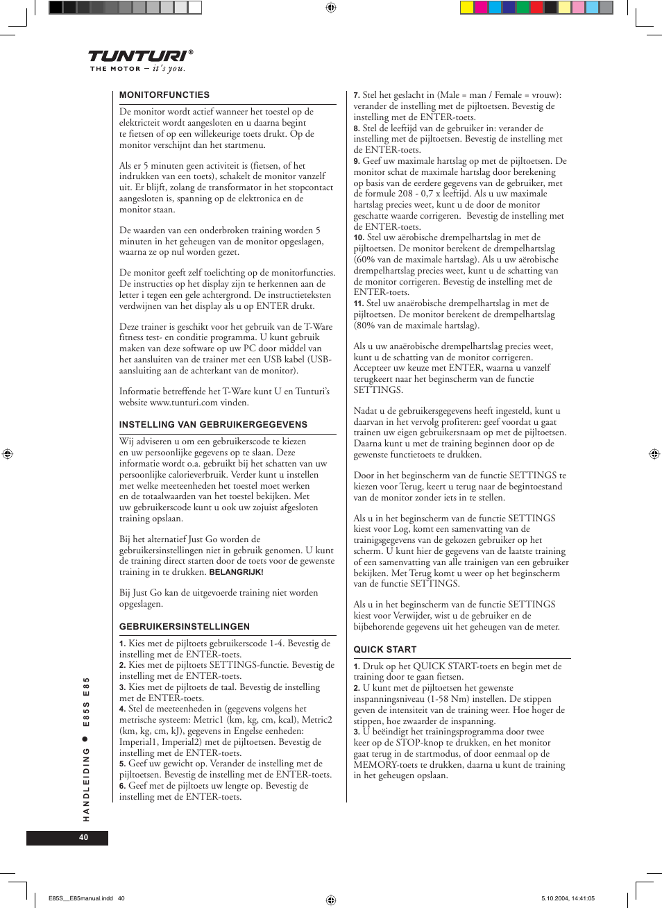 Tunturi E85S User Manual | Page 40 / 92