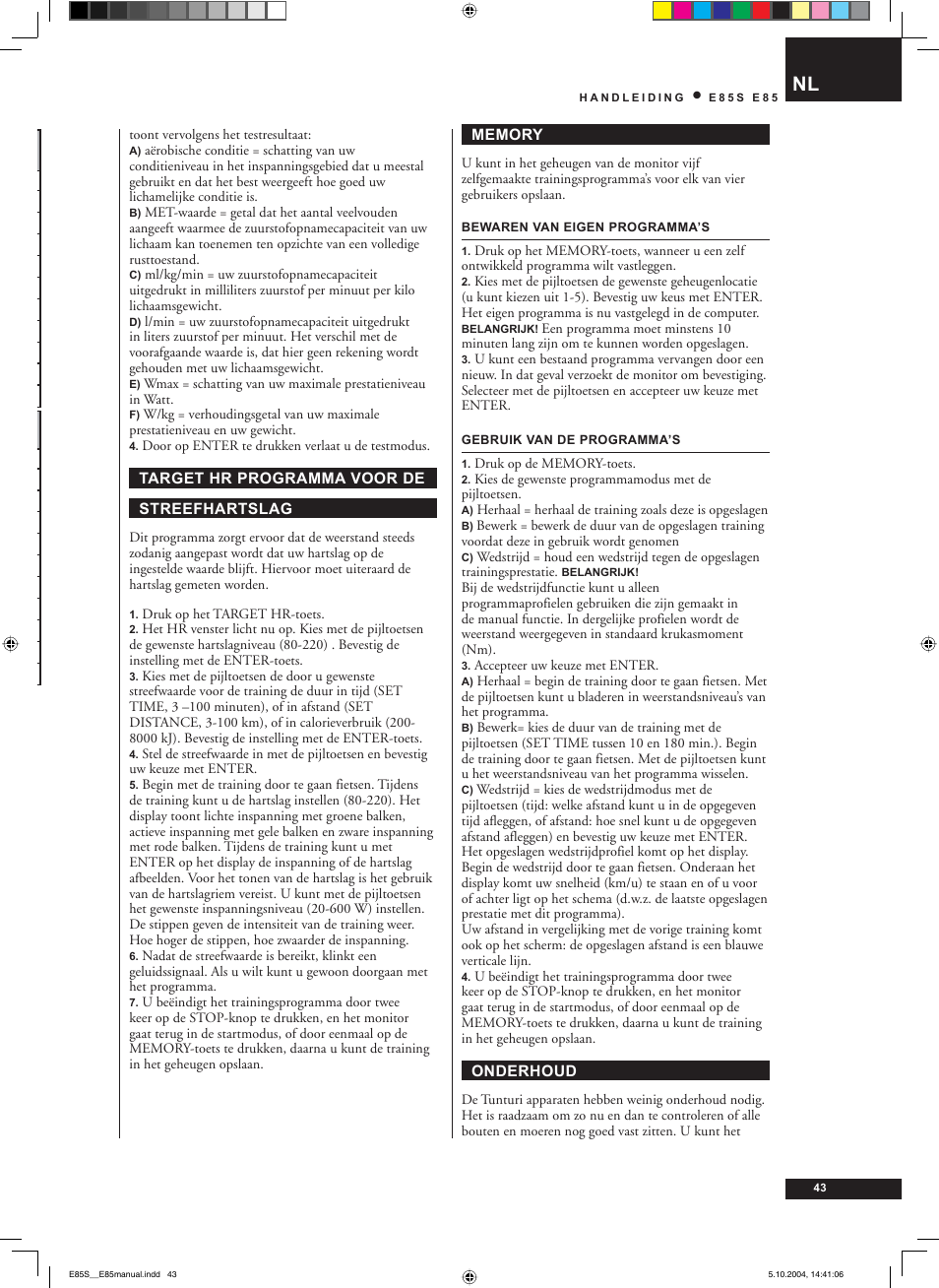 Tunturi E85S User Manual | Page 43 / 92