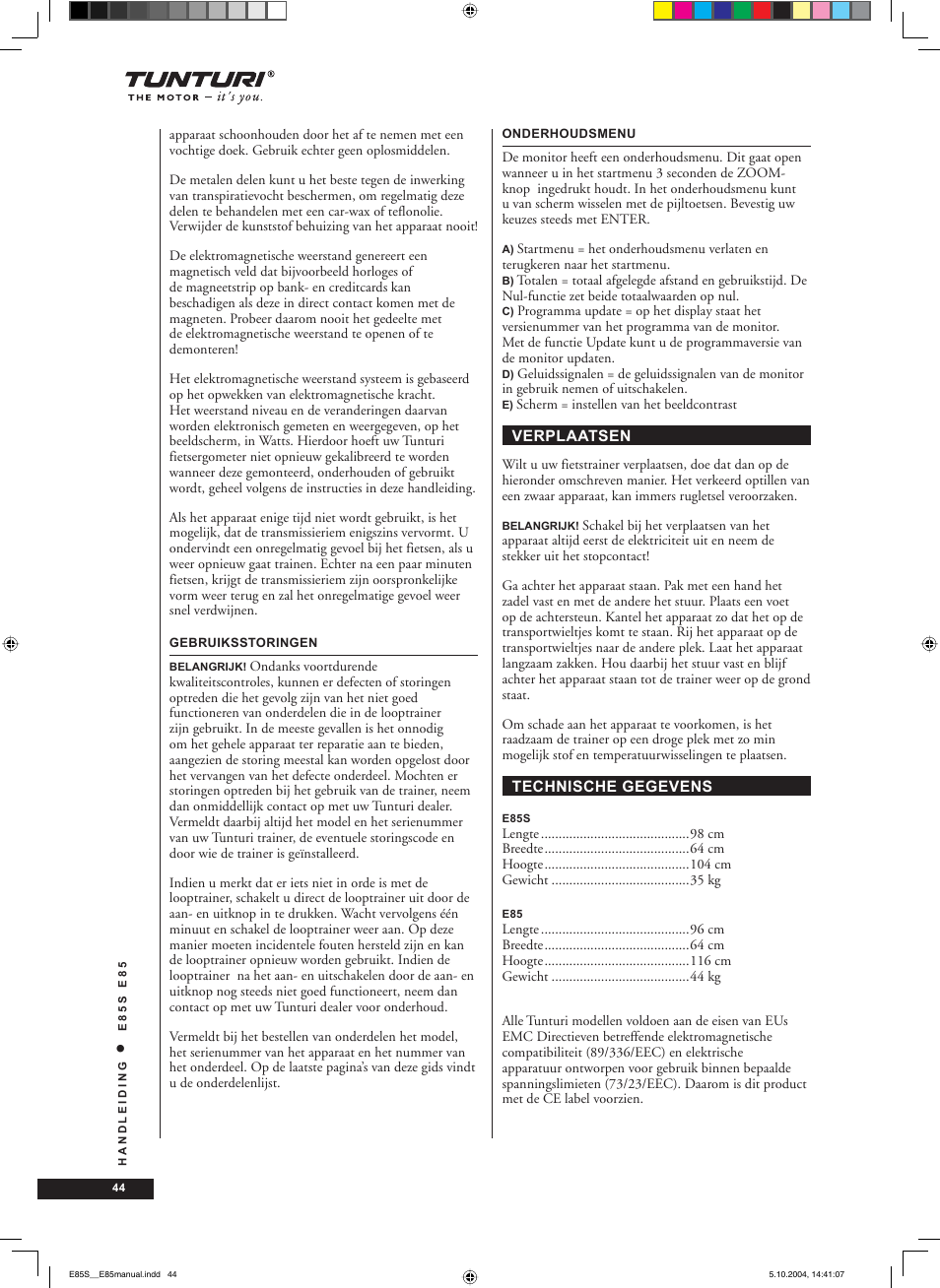 Tunturi E85S User Manual | Page 44 / 92