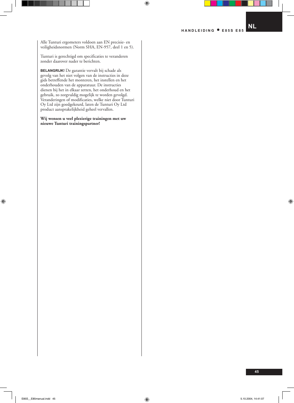 Tunturi E85S User Manual | Page 45 / 92