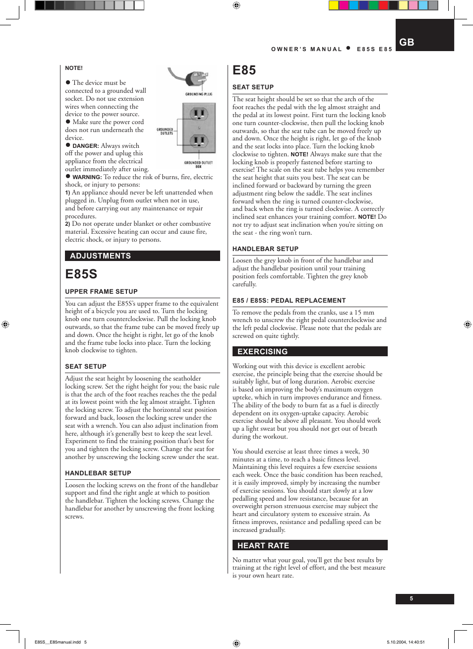 E85s | Tunturi E85S User Manual | Page 5 / 92