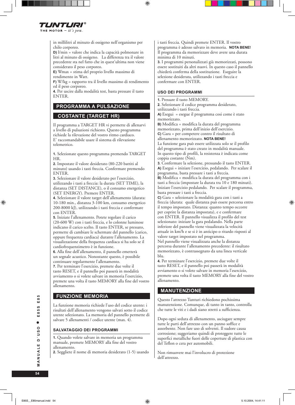 Tunturi E85S User Manual | Page 54 / 92