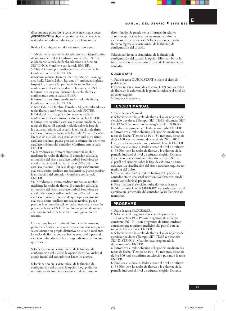 Tunturi E85S User Manual | Page 61 / 92
