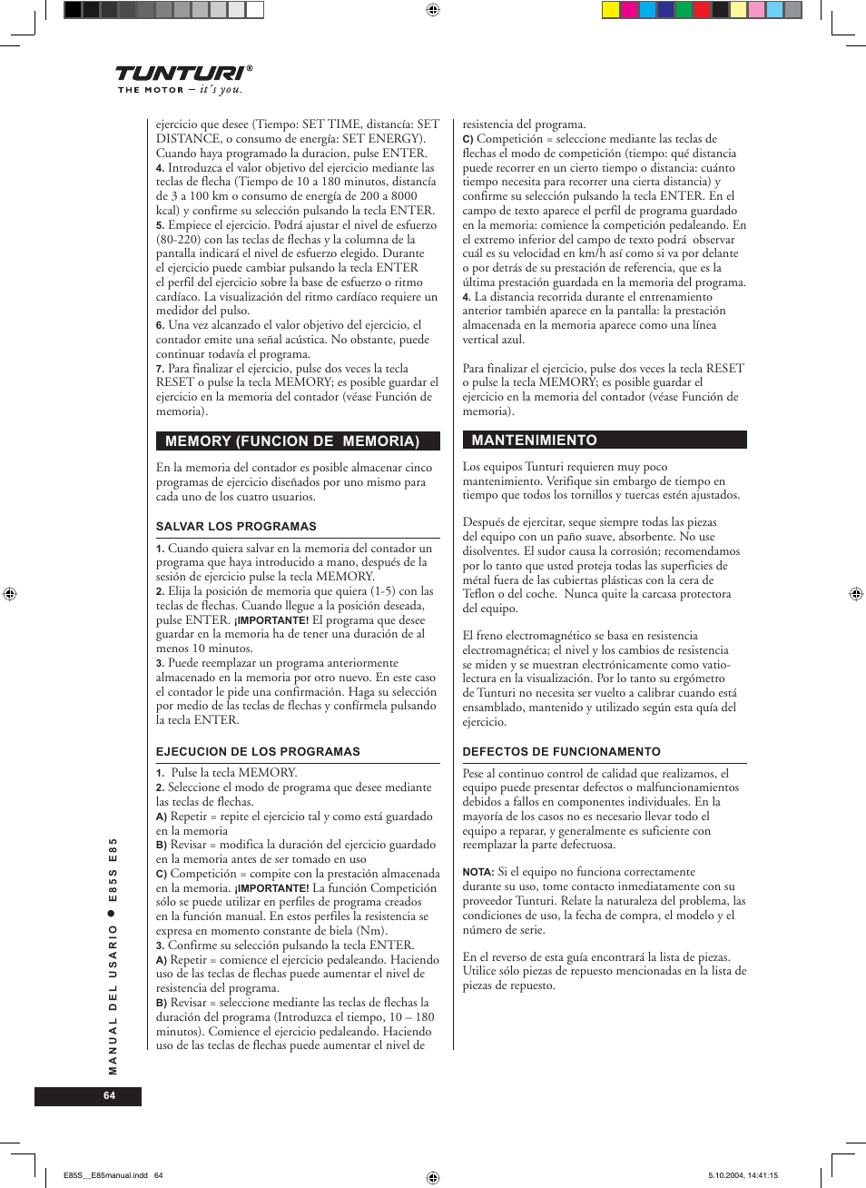 Tunturi E85S User Manual | Page 64 / 92