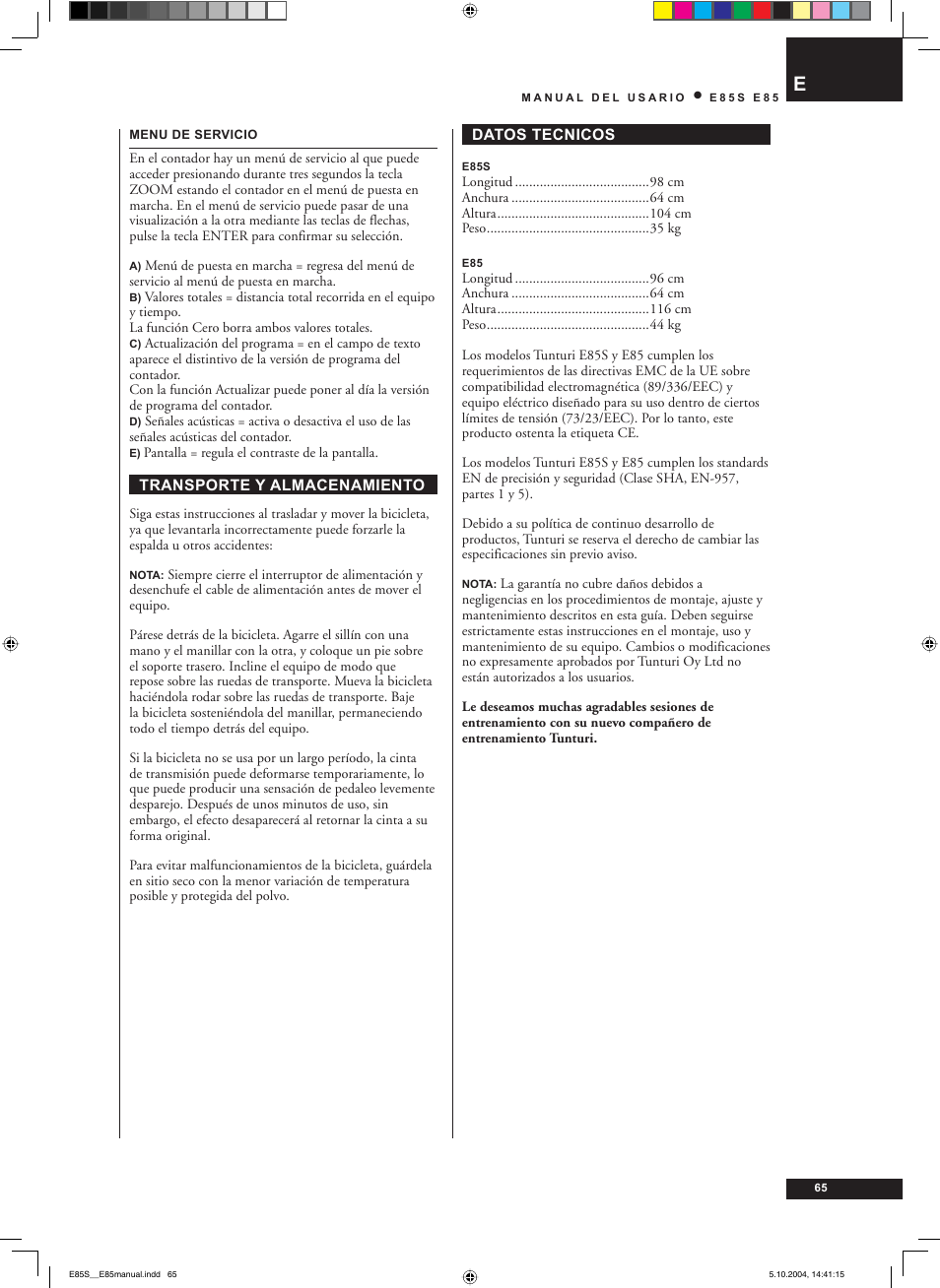 Tunturi E85S User Manual | Page 65 / 92