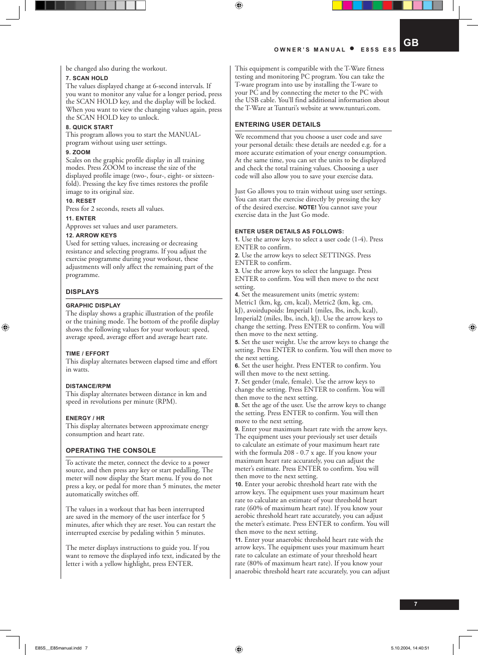 Tunturi E85S User Manual | Page 7 / 92