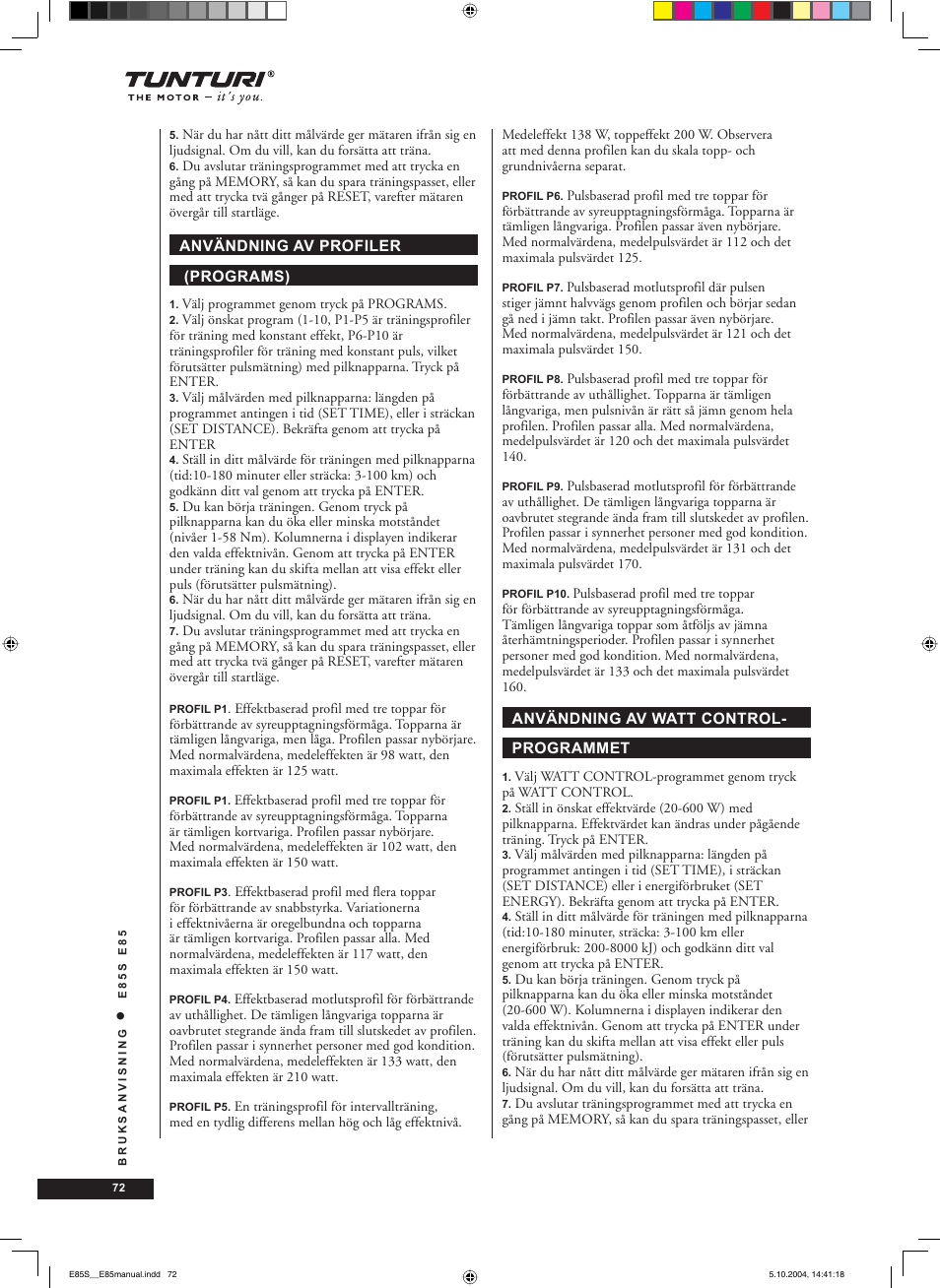 Tunturi E85S User Manual | Page 72 / 92