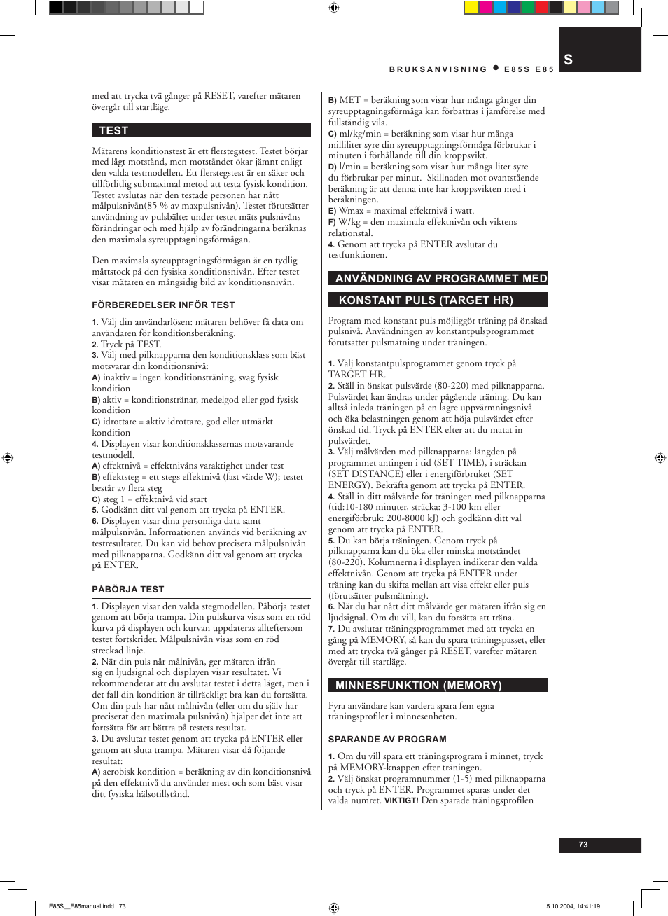 Tunturi E85S User Manual | Page 73 / 92