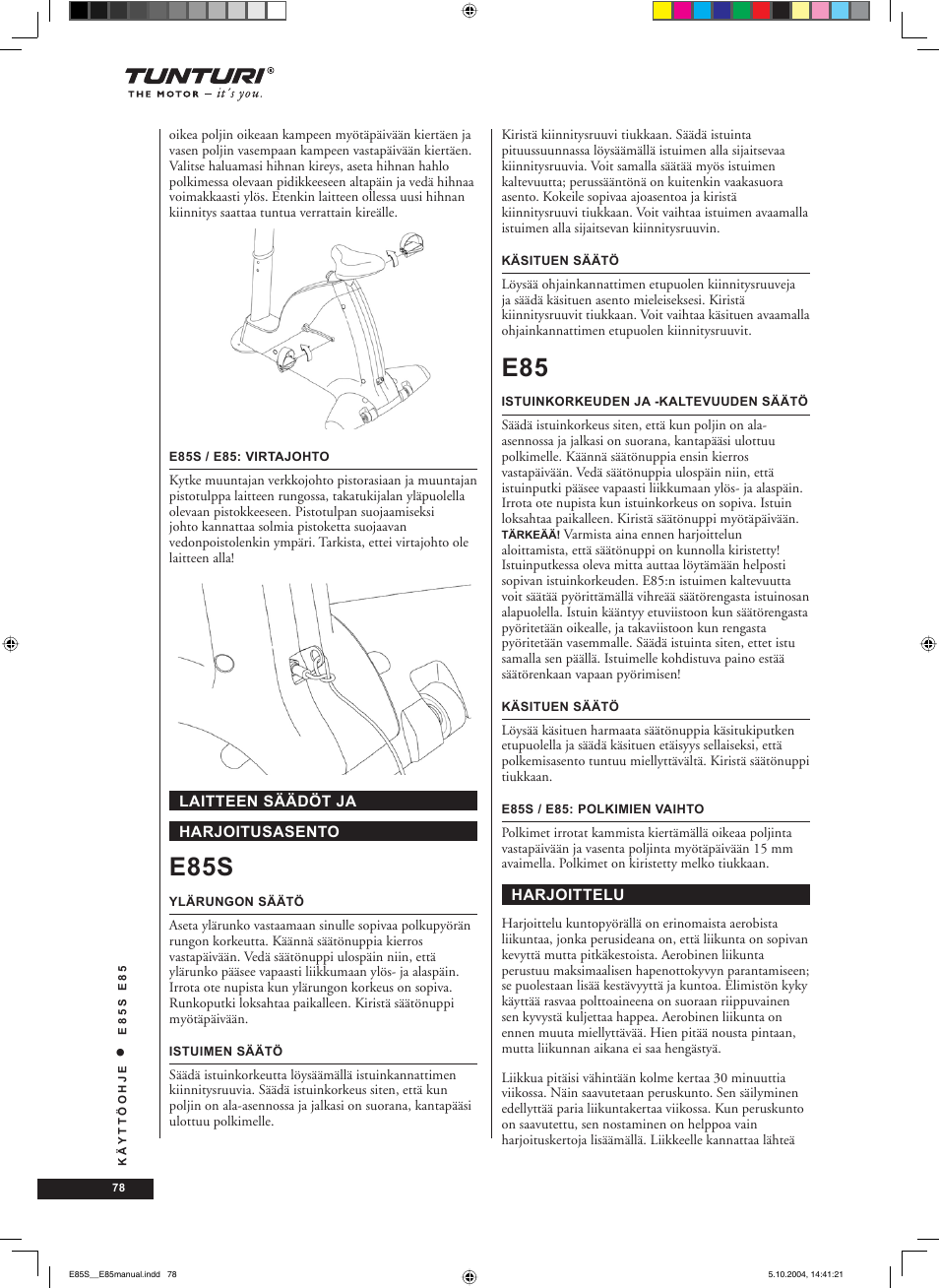 E85s | Tunturi E85S User Manual | Page 78 / 92