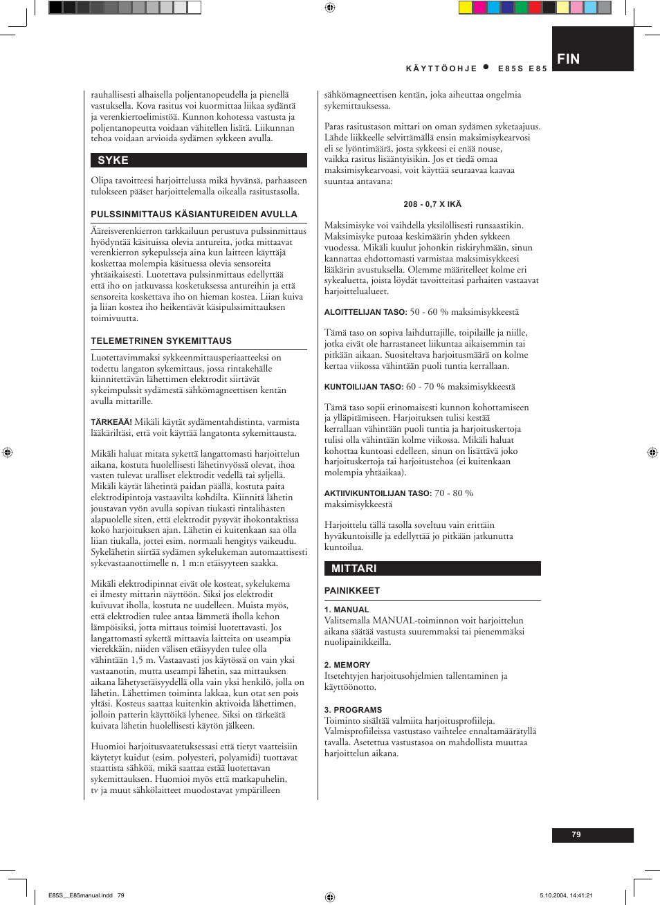 Tunturi E85S User Manual | Page 79 / 92