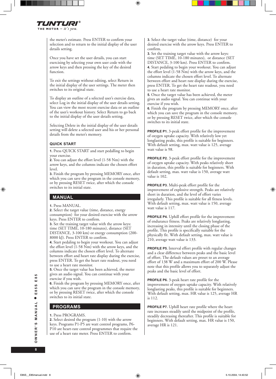 Tunturi E85S User Manual | Page 8 / 92