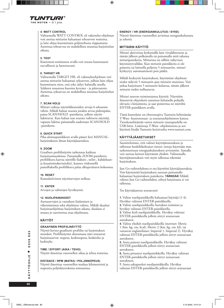 Tunturi E85S User Manual | Page 80 / 92