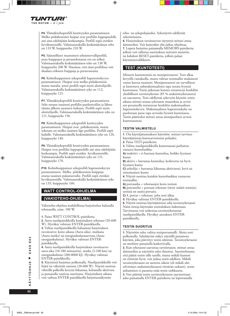 Tunturi E85S User Manual | Page 82 / 92