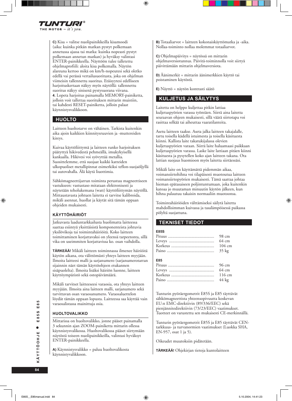 Tunturi E85S User Manual | Page 84 / 92