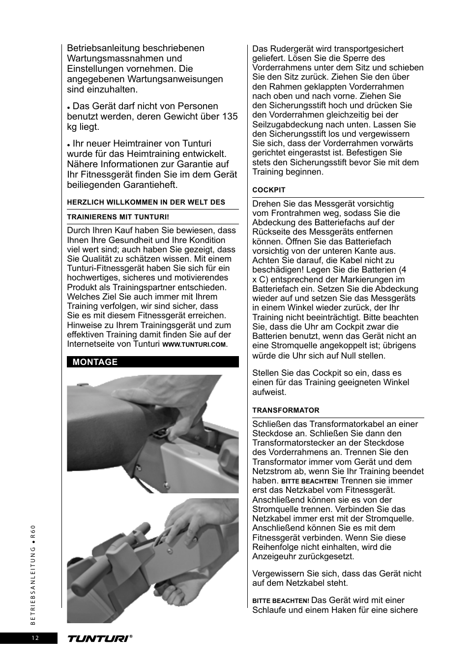 Tunturi R60 User Manual | Page 12 / 84