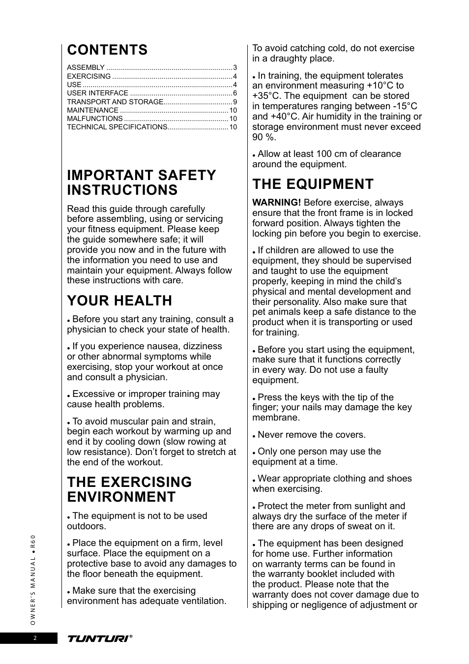 Tunturi R60 User Manual | Page 2 / 84