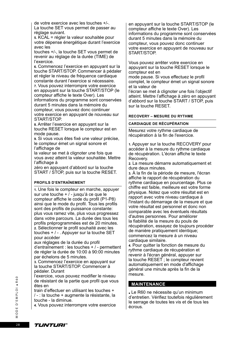 Tunturi R60 User Manual | Page 28 / 84