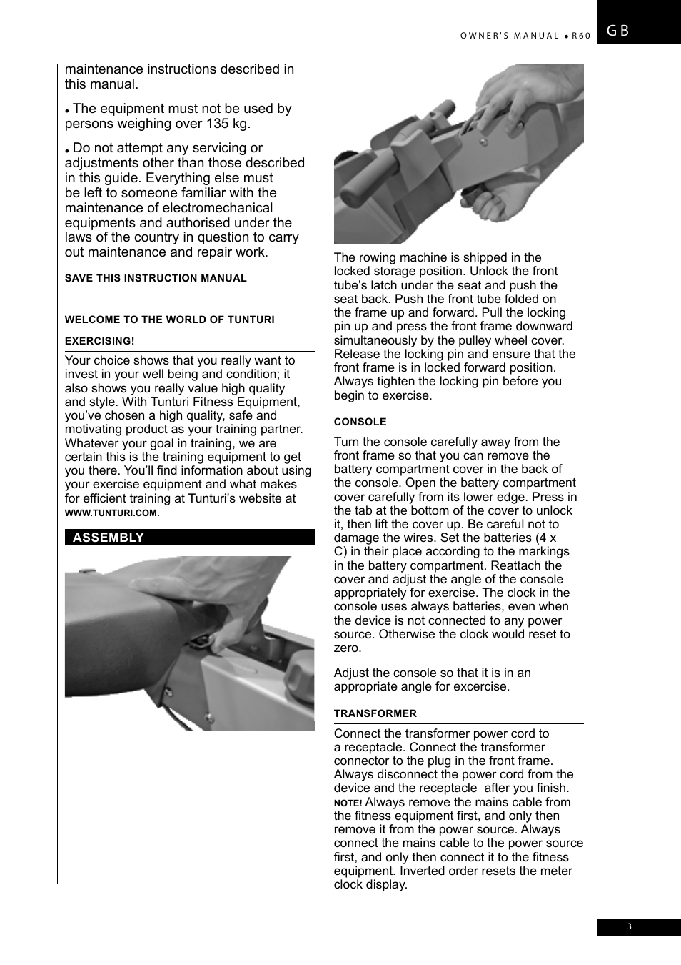 Tunturi R60 User Manual | Page 3 / 84