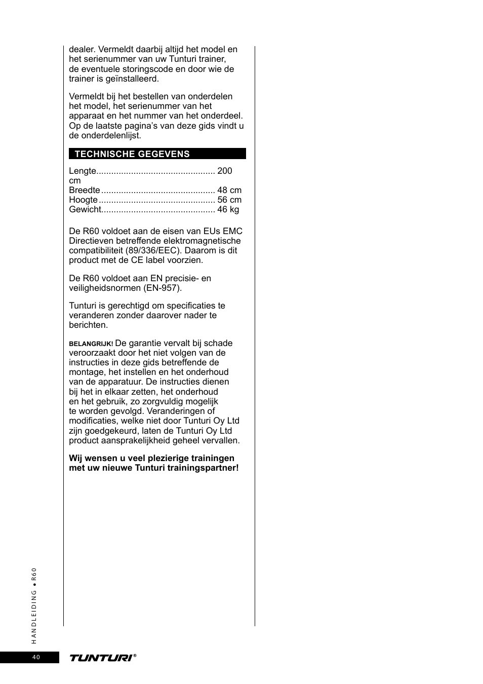 Tunturi R60 User Manual | Page 40 / 84