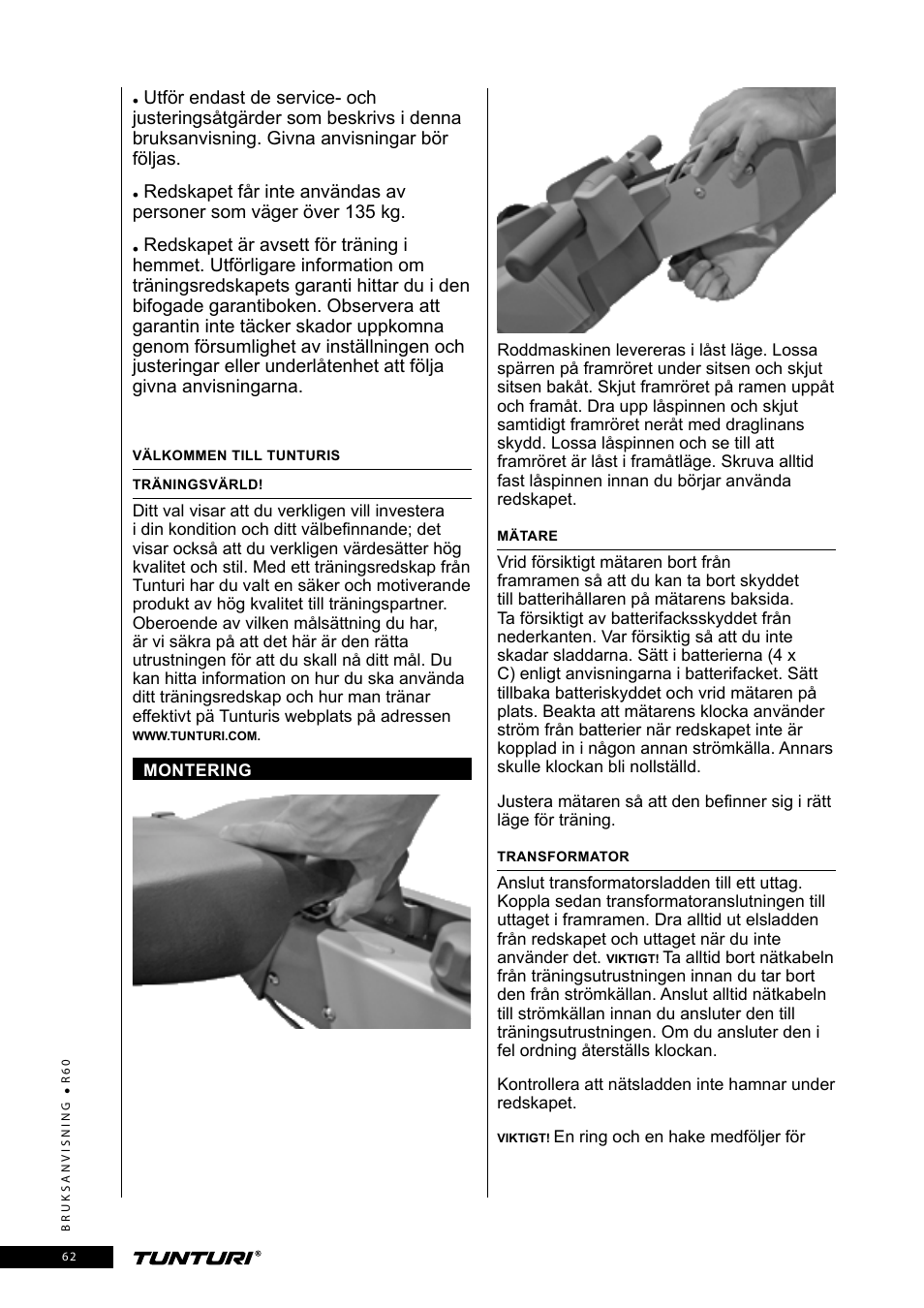Tunturi R60 User Manual | Page 62 / 84