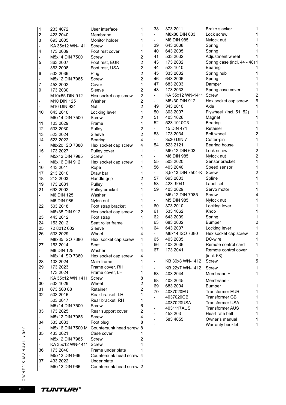 Tunturi R60 User Manual | Page 80 / 84